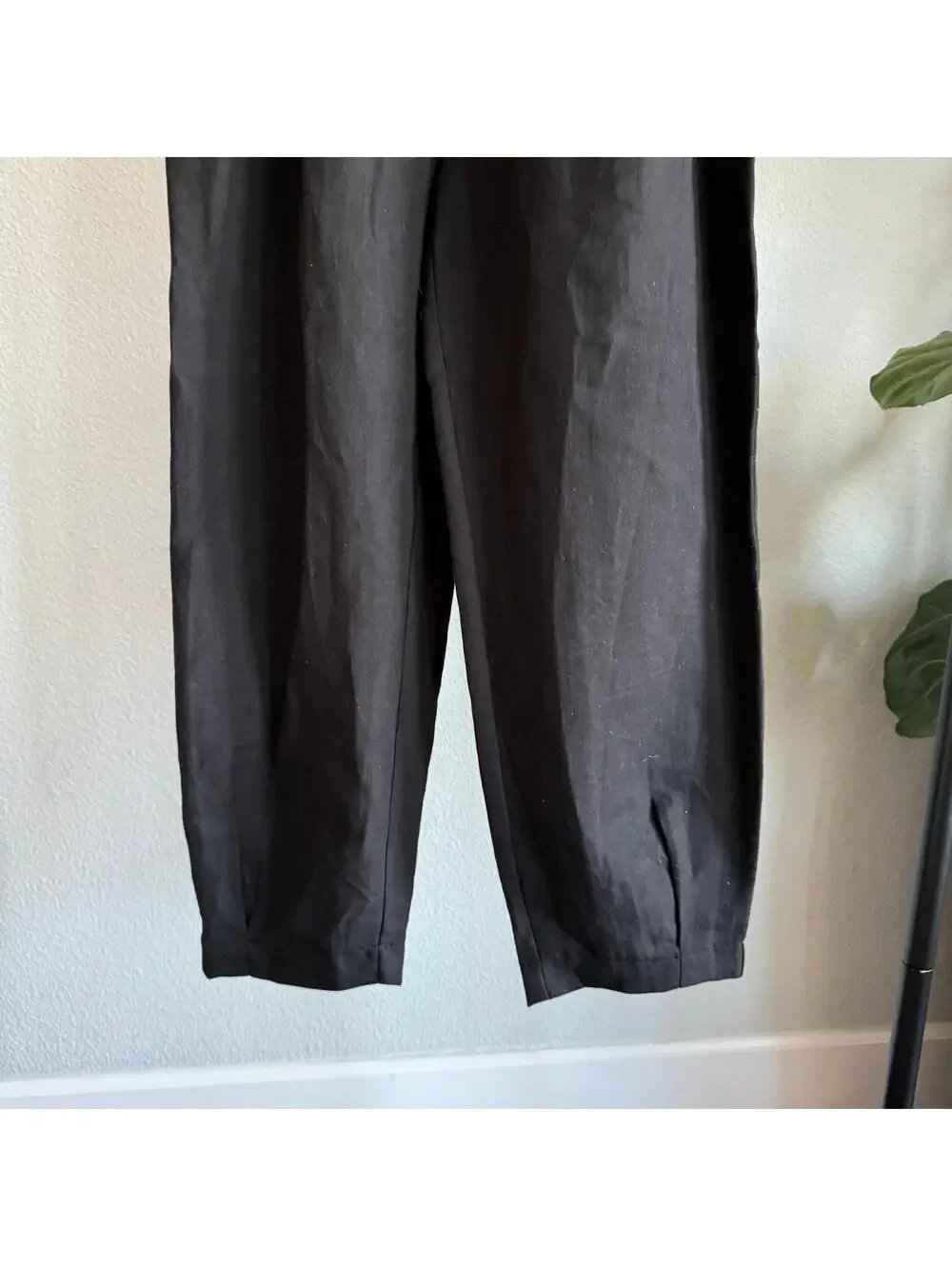 Zara NWT Black Linen Blend Carrot Fit High Waist Trousers Pants XS